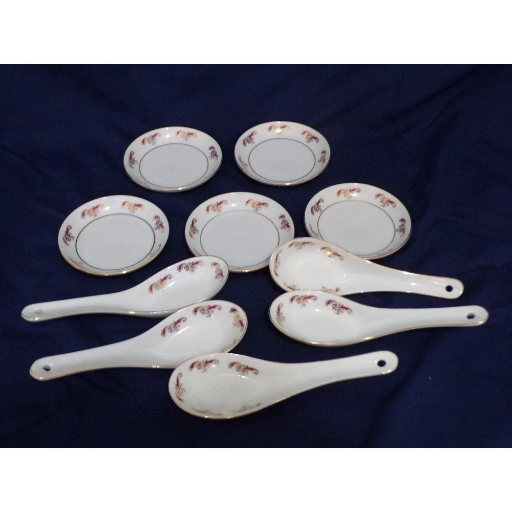 Vintage Tatung Bone China Dinnerware Dipping‎ Bowl & Spoons 10 Piece Set